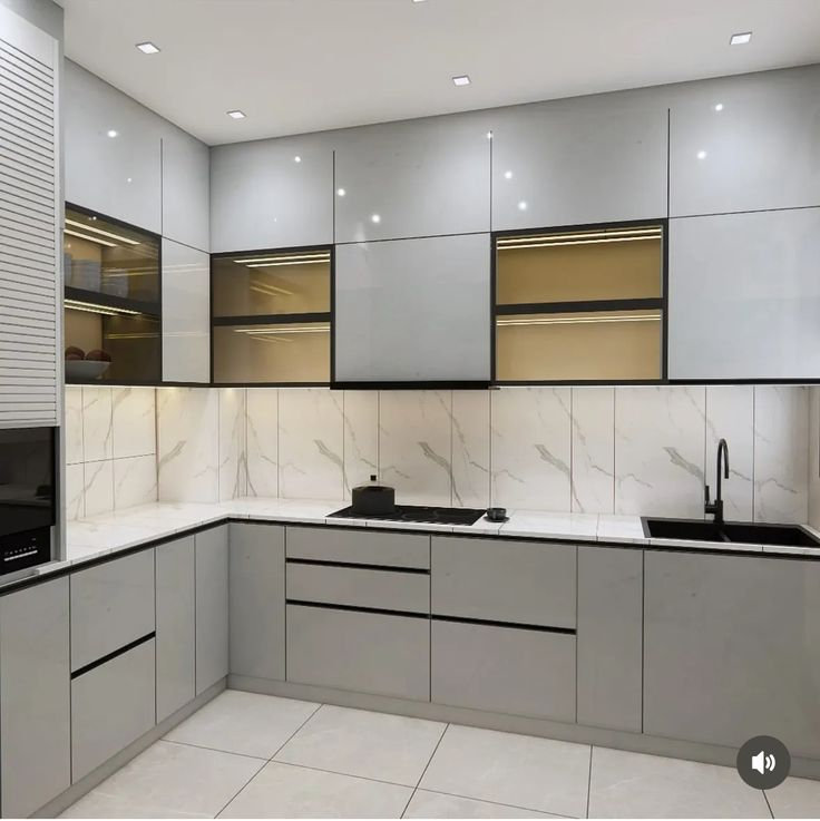 Grey premium aluminium modular kitchen cupboards