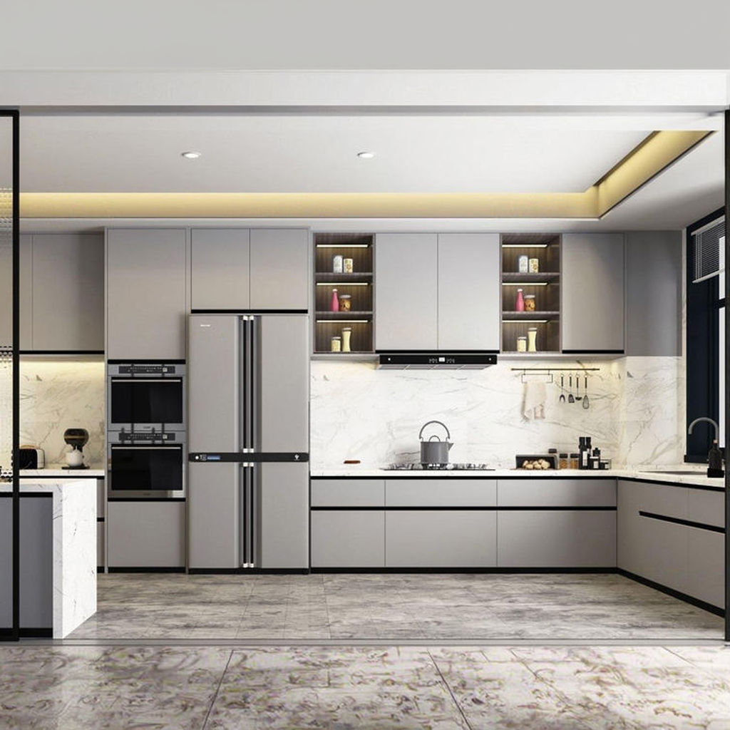 Modern aluminium kitchen cabinet system with island storage