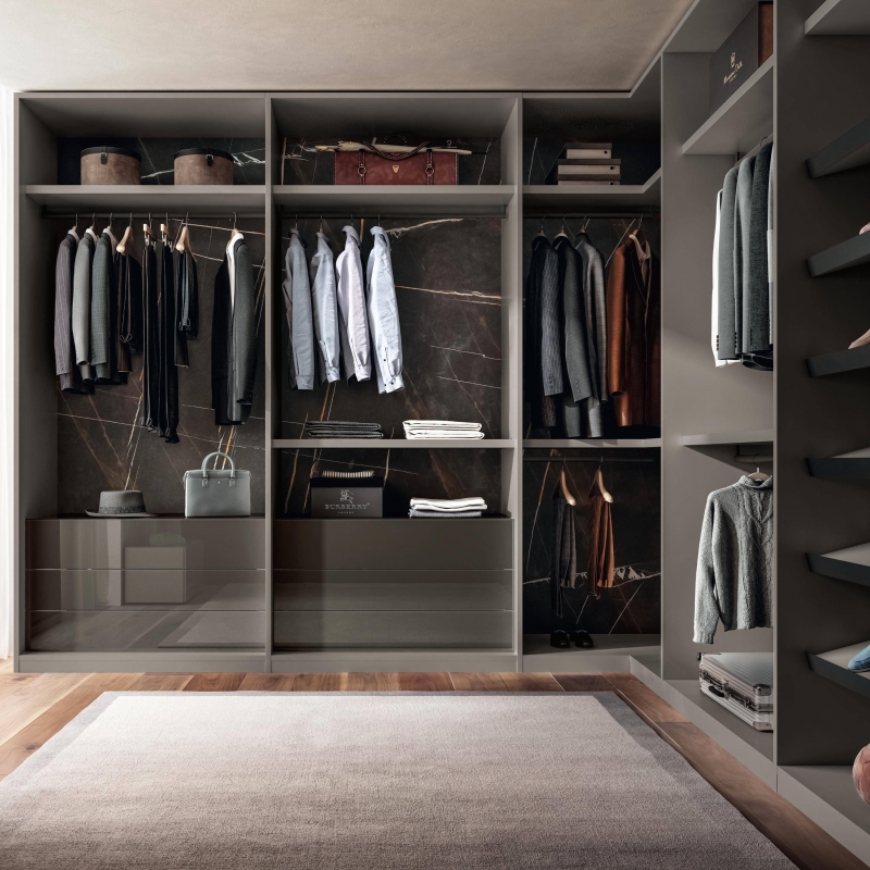 Grey aluminium wardrobe in a modern bedroom