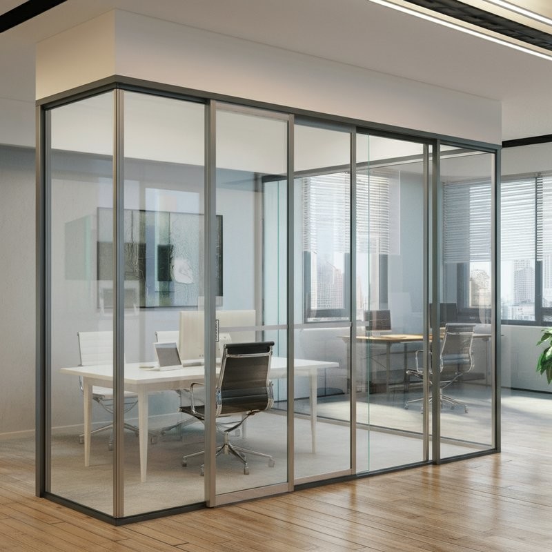 Aluminium profile glass partition for a modern office