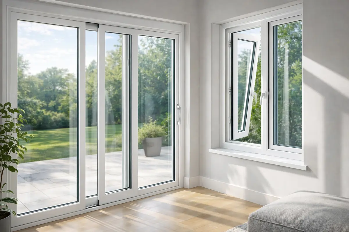 Modern white UPVC windows and sliding doors for a bright living room
