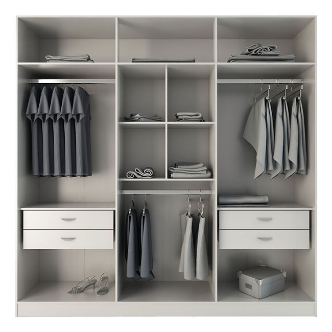White modular cupboard with hanging and drawer storage
